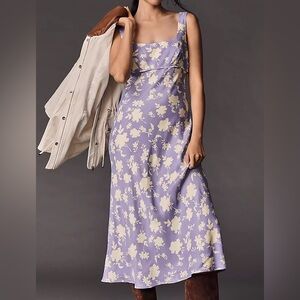 Anthropologie / Maeve Square-Neck Midi Slip Dress, L, Purple Pattern NWT